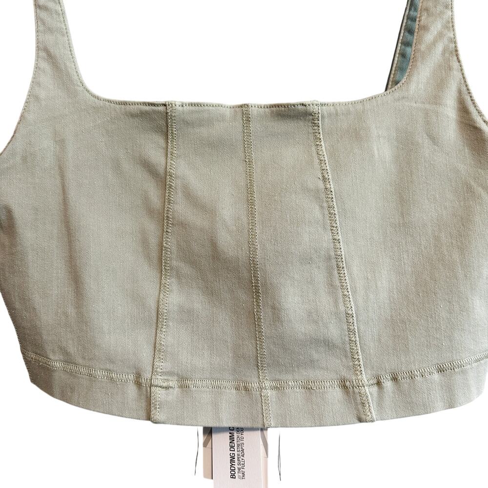 Zara Multi Cuts Khaki Green Denim Crop Top NWT Size XL Bodying Denim Collection - Picture 3 of 9